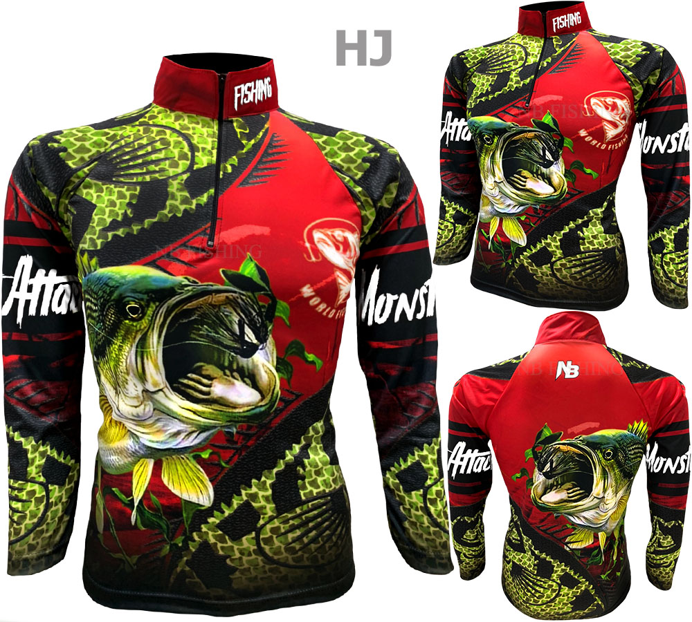 เสื้อตกปลา RED Bass Monster Attack ป้องกันแสง UV - ไซส์ L (เปลี่ยนขนาดโซส์ได้)