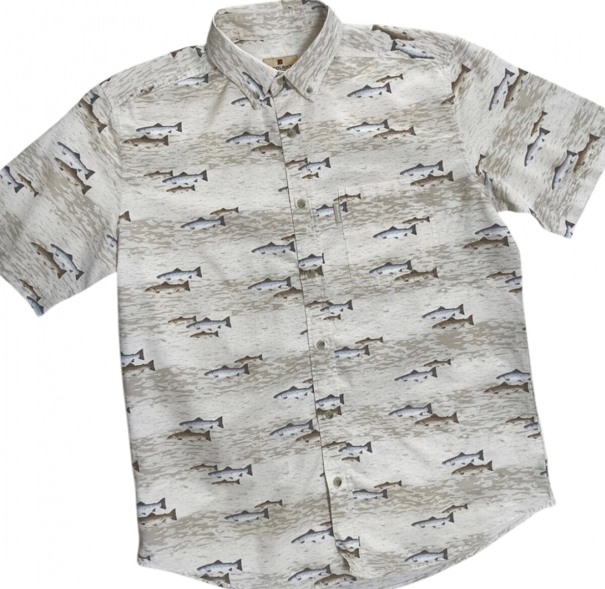 WOOLRICH Fish เชิ้ตแขนสั้น กระเป๋าต่อลายปลาสวย