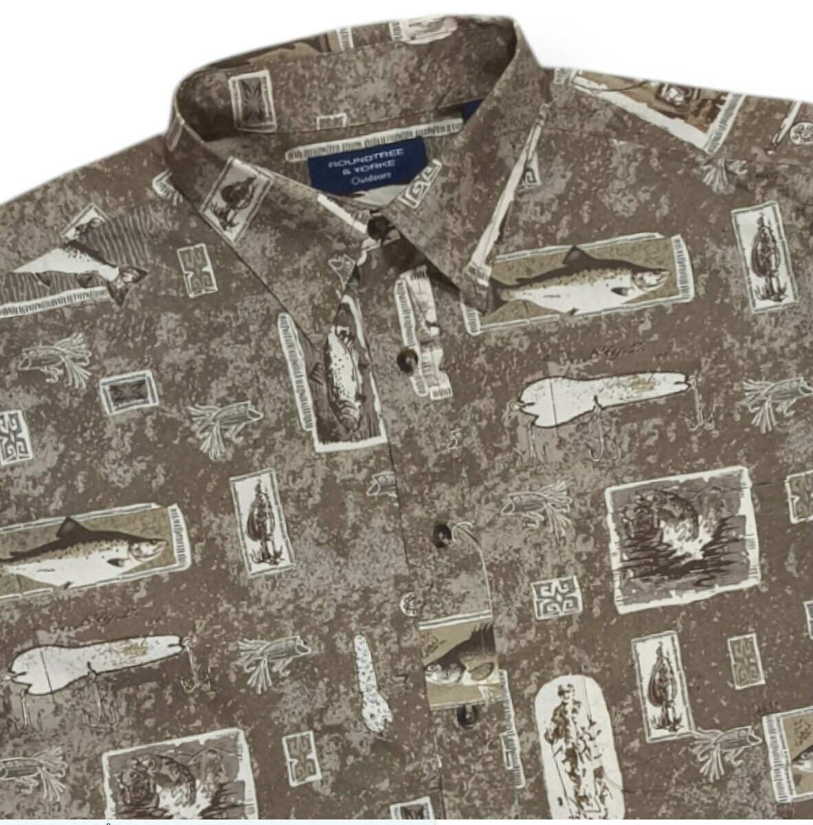 Roundtree เสื้อลายปลาสีน้ำตาลลานclassic