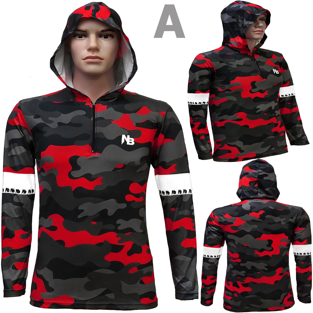 เสื้อตกปลา หมวก NB Fishing ลายพรางฟ้า ป้องกันUV - ไซส์ XL(เปลี่ยนขนาดไซส์ได้)