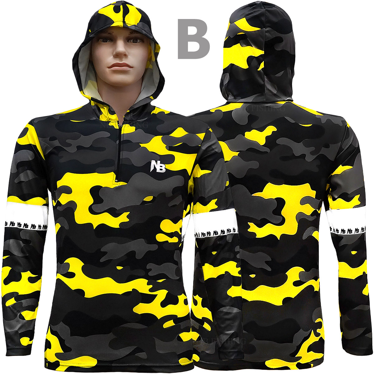 เสื้อตกปลา หมวก NB Fishing ลายพรางเทาฟ้า ป้องกันแสงUV-ไซส์ L(เปลี่ยนขนาดไซส์ได้)