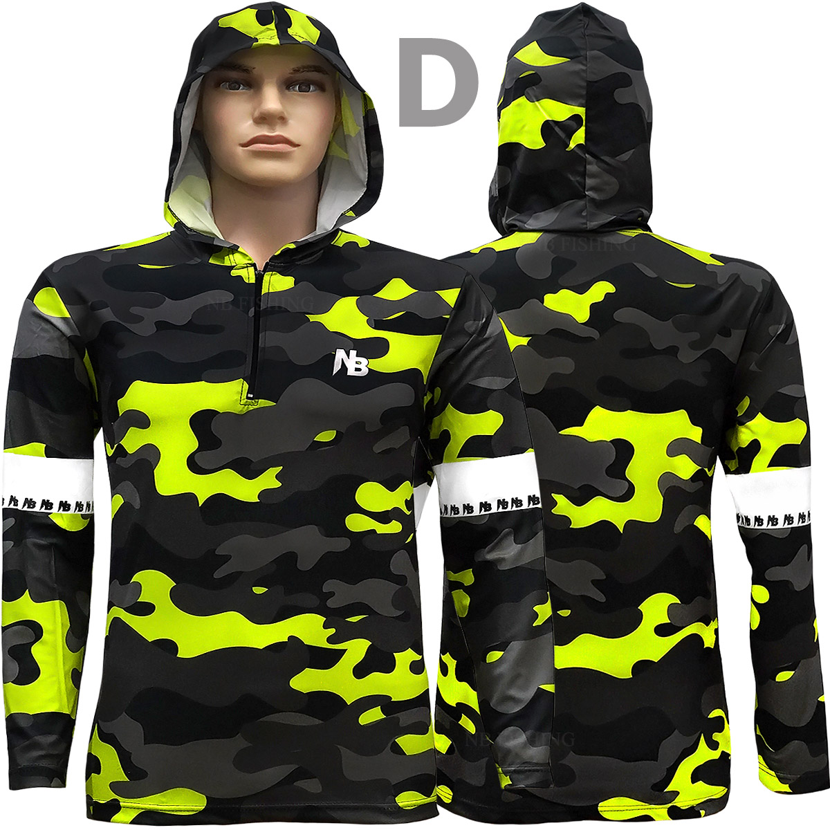 เสื้อตกปลา หมวก NB Fishing ลายพรางน้ำเงิน ป้องกันแสง UV- ไซส์ L (เปลี่ยนขนาดได้)