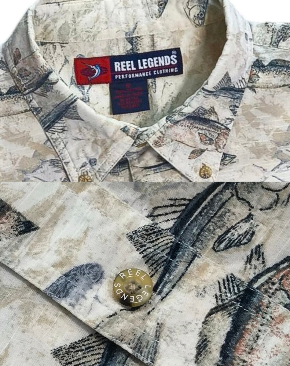 REEL LEGENDS ลายปลาลายกระเป๋าต่อลายอกต่อลายปลาอย่างสวยสภาพใหม่มาก อก44นิ้ว