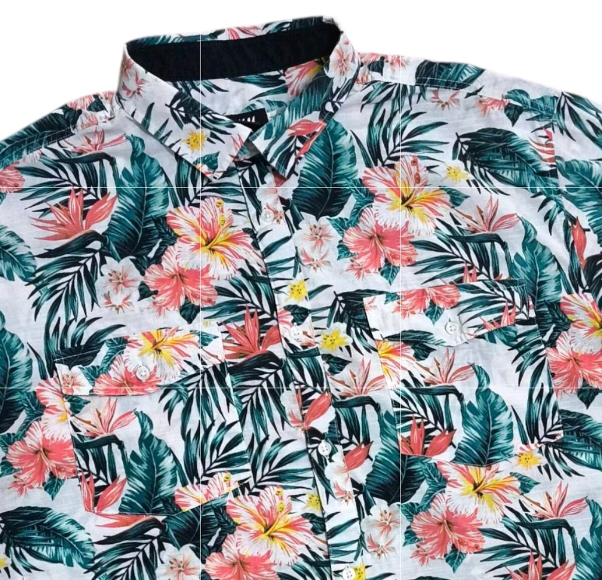 H&M slim fit เชิ้ตแขนยาวสีกรมลายนก อก 46 นิ้ว