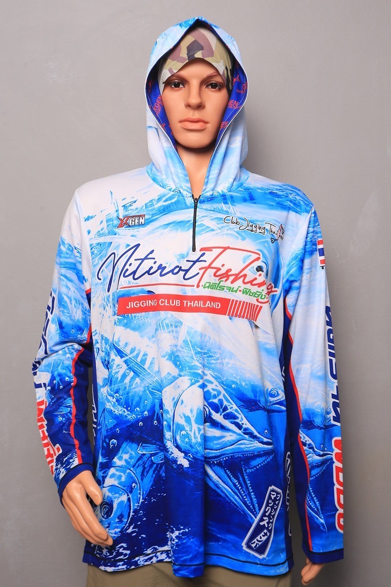 เสื้อยืดแขนขาว สำหรับกิจกรรมตกปลา มี Hood ในตัว