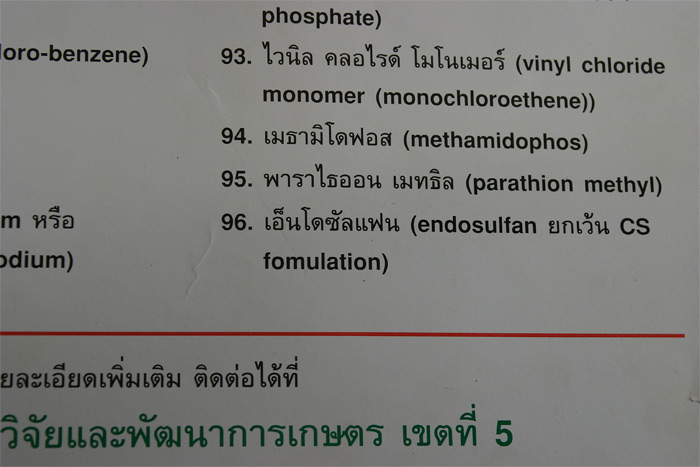 สารเอ็นโดซัลแฟน จึงกลายเป็นสารต้องห้ามสำหรับประเทศไทยเป็นรายล่าสุดในอันดับที่ 96 