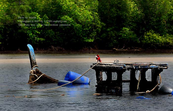 พอเรือออกมาได้สักพัก....ก็เจอเรือลำนี้....ถามคนเรือเค้าบอกว่าโดน สินามิ....พัดจมและมีคนเสียชีวิต  เค