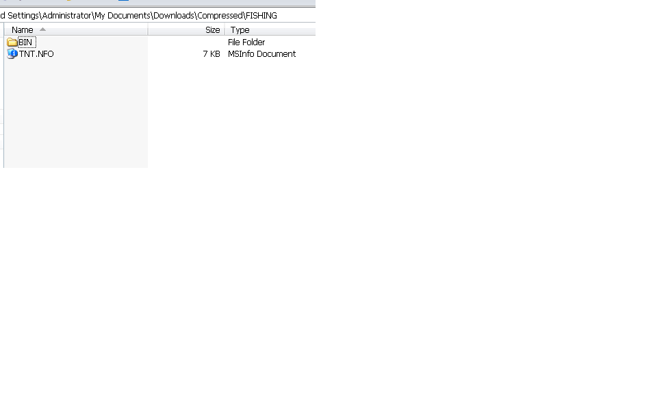 เมื่อแตกไฟล์ FISHING.rar จะได้ โฟลเดอร์ Bin กับ TNT.NFO