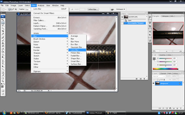 แล้วเลือกเครื่องมือ
Filter-Blur-Lens Blur...
