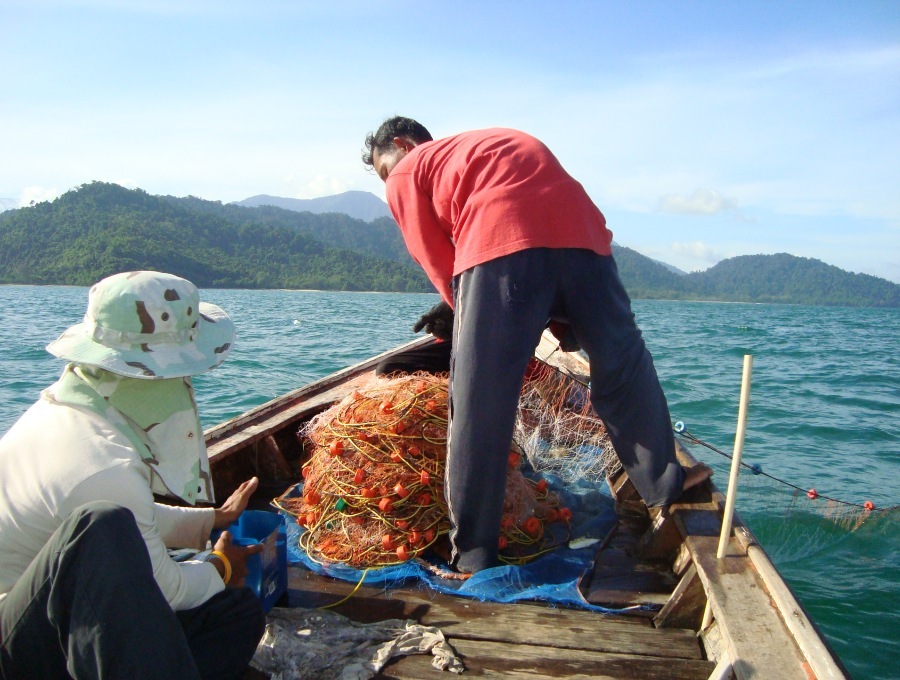 พอออเรือไปได้ซักพัก ก็ถึงหมายวางอวนกุ้งกันเลยเพื่อไว้ตกหน้าดินกัน
   เอ้า...ช่วยกันปลดกุ้งกันหน่อย