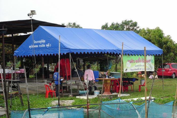 ด้านเต๊นท์กรรมการ น้าๆยังคงทำหน้าที่ชั่งปลา-รายงานผลกันต่อไป ด้านซ้ายคือกระชังที่เอาไว้ปล่อยปลาหลังจ