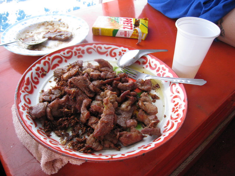 กับข้าวที่เหลือ นำมาปรุงอาหาร กิน-ดื่ม ฆ่าเวลาระหว่างการเดินทางกลับอันแสนยาวนาน

หมูทอดกระเทียมพริ