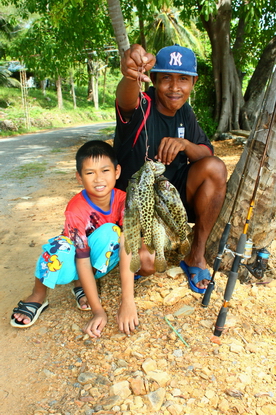 สักพักก็ได้ปลาพวง เอาไปทอดเกลือกิน