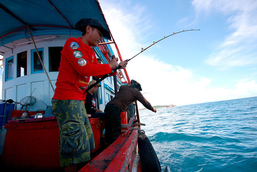 
 [b]   ไต๋เรือง   มาช่วยยกปลา

เมื่อเห็นว่ามันลอยตามแรงอัดขึ้นมาจนถึงผิวน้ำแล้ว

ไม่ใหญ่มากนัก