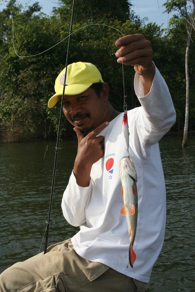 มาถึงเรือ........ไม่อยู่....อ๋อ...พี่ต้นออกไปตีปลาฝั่งตรงข้าม.......เห็นเรือน้าไร้ท์ด้วย............