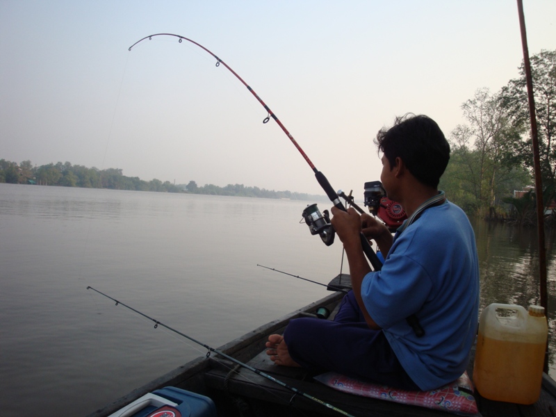 ทางท้ายเรือ ไต๋สังข์ก็โดนปลาเข้าฉวยเหยื่อเหมือนกันครับ คันโค้งเชียวครับ   :smile: