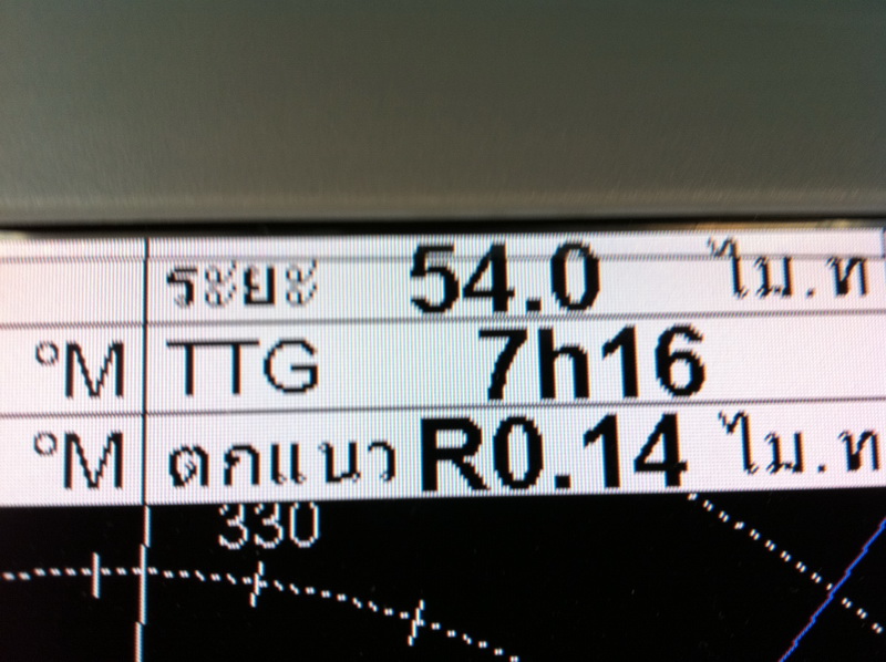 ขึ้นไปดูที่ห้องกัปตันเรือGPSมันบอก  เลขที่ออก เหลืออีก7ชั่วโมง16นาที