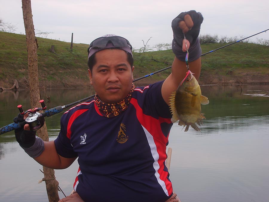ในช่วงจังหวะที่ลอยลำรอปลาจิบ ก็เลยเอาสปูนมาตีเล่นครับ แล้วก็โดนปลาหมอตะกรับกัดเหยื่อครับ
 :cool:
 