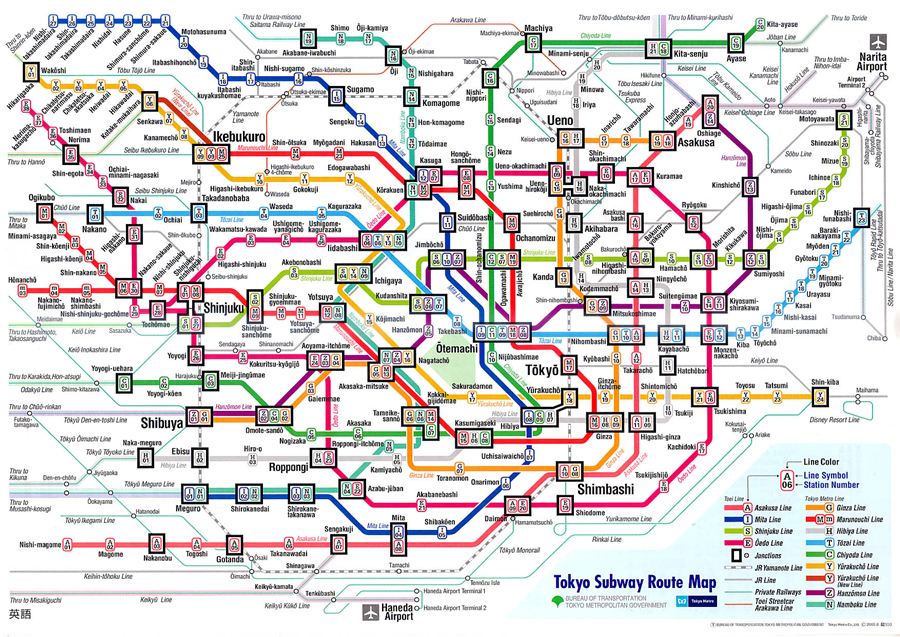  :grin: [b]นี่คือแผนที่การเดินทางด้วยรถไฟภายใน Tokyo มีทั้งที่เป็นของ JR และบริษัทเอกชนอื่นๆ[/b]