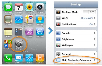 2. เข้าไปที่ Settings -> Mail Contacts, Calendars