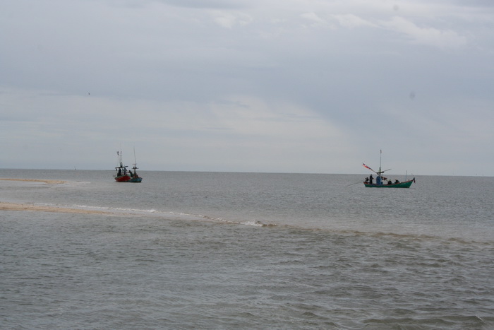 
                  มีเรือวิ่งเข้าเนินทราย  และชาวเรือลงมาแทงกระเบน เกยตื้น  จึงลงจากเรือไปดูกระเบน