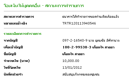 ขอมอบเงินสนับสนุนกิจกรรมของชุมชนปี 2555