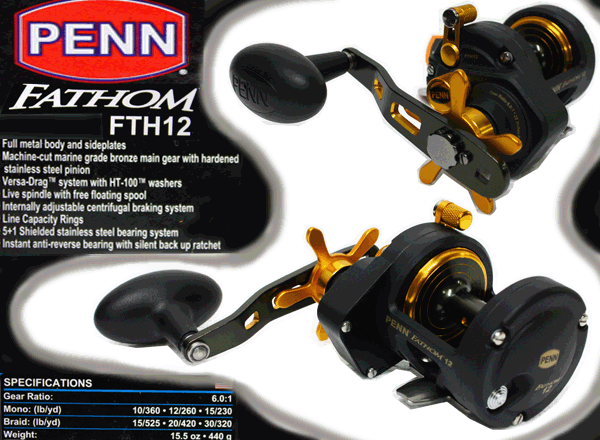 ยี่ห้อ  penn

รุ่น  fathom 12

ลูกปืน 5+1 อัตราทด 6.0:1

น้ำหนัก 440 กรัม

ราคา4500บาท