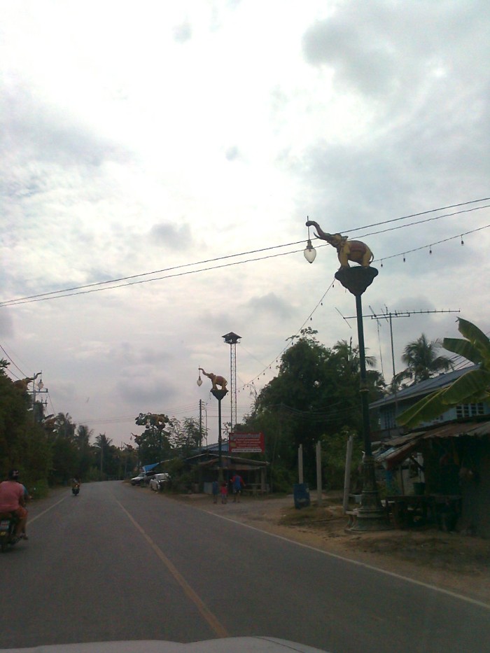 ไฟข้างทางที่นี่ ใช้เป็นรูปช้าง สวยดีครับ