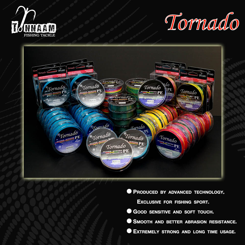 PE TORNADO  แบบถัก 8 เส้น multi colour บอกระยะทุก 10 เมตร มี 5 สี 
PE TORNADO  แบบถัก 8 เส้น สีเดีย