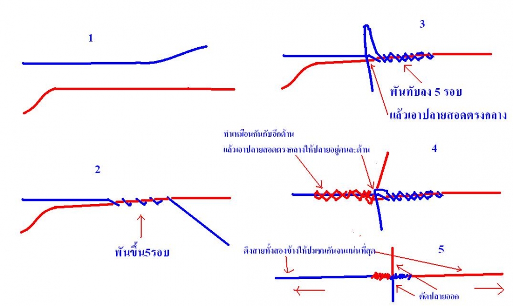 เงื่อนต่อสายที่ใช้ ผมเรียกไม่ถูก  พยายามวาดให้  น้าที่ถามมานะครับ.. เดวจะอธิบายให้ฟัง

1)  นำปลายส