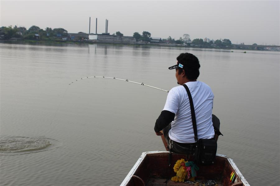 น้าตู่ นักตกปลาและมือกลอง จากเพชรบุรี ที่อยู่หัวเรือก็โดนเข้าจนได้ :smile: :smile: :smile: