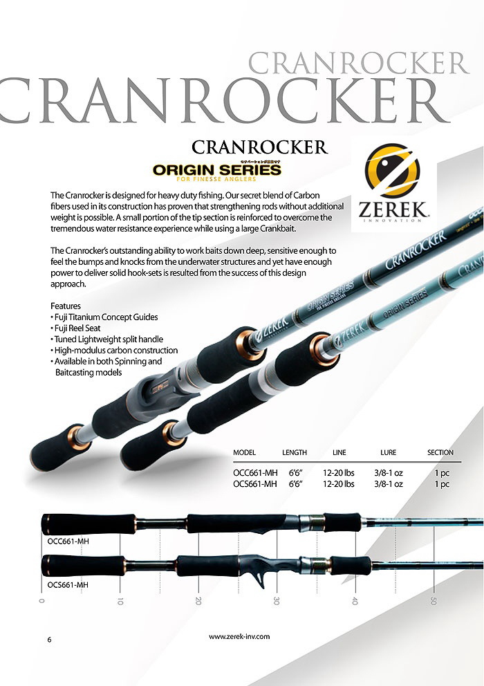 ZEREK  Origin series  Crankrocker

คันสปินนิ่ง       น้ำหนัก 141 กรัม   
คันุเบทคาสติ้ง น้ำหนัก 1