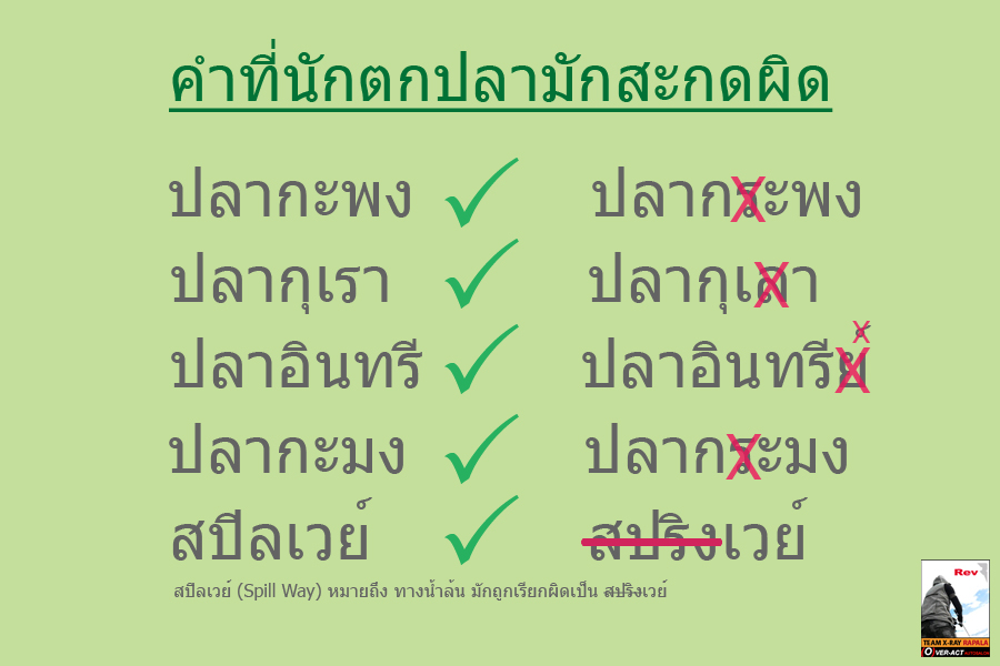 --- คำที่นักตกปลามักสะกดผิด ---