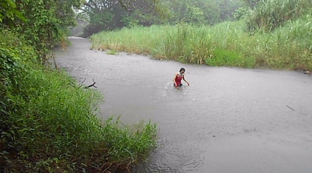 พี่เหลียว  ข้ามไปตกอีกสะพาน  มู๋เห็นว่าฝนมันตกไม่ยอมหยุดซะที  เลยแอบลุยข้ามน้ำไปยืนยีอีกฝั่ง ผลคือ .