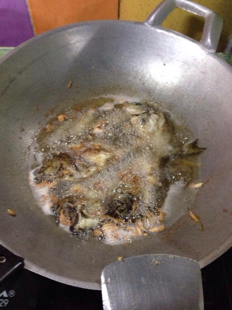 และนี่คือปลาสลิดหินที่ คลุกกระเทียมพริกไทย อยู่ในน้ำมัน :cry: