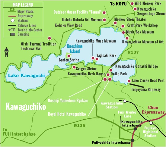 ทะเลสาบคาวากุชิโกะเป็นทะเลสาบที่ใหญ่เป็นอันดับสองในบรรดาทะเลสาบทั้งห้ารอบภูเขาไฟฟูจิ

ตั้งอยู่ในจั