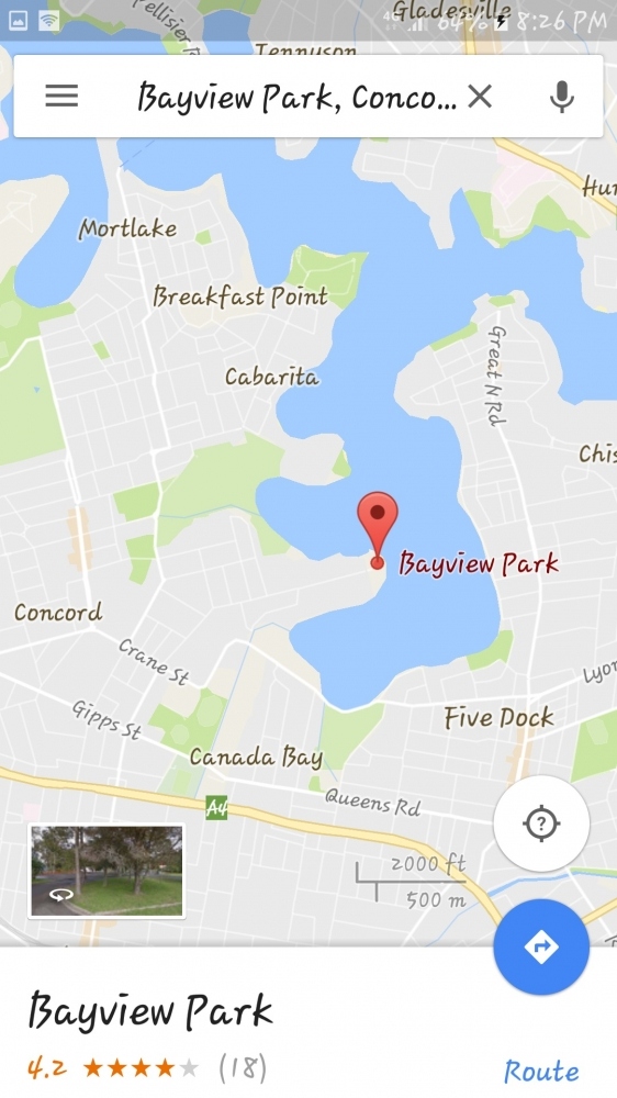 หมายที่จะเดินทางไปตกมีชื่อว่า Bayview Park ซึ่งเป็นส่วนหนึ่งของแม่น้ำ Parramatta River
