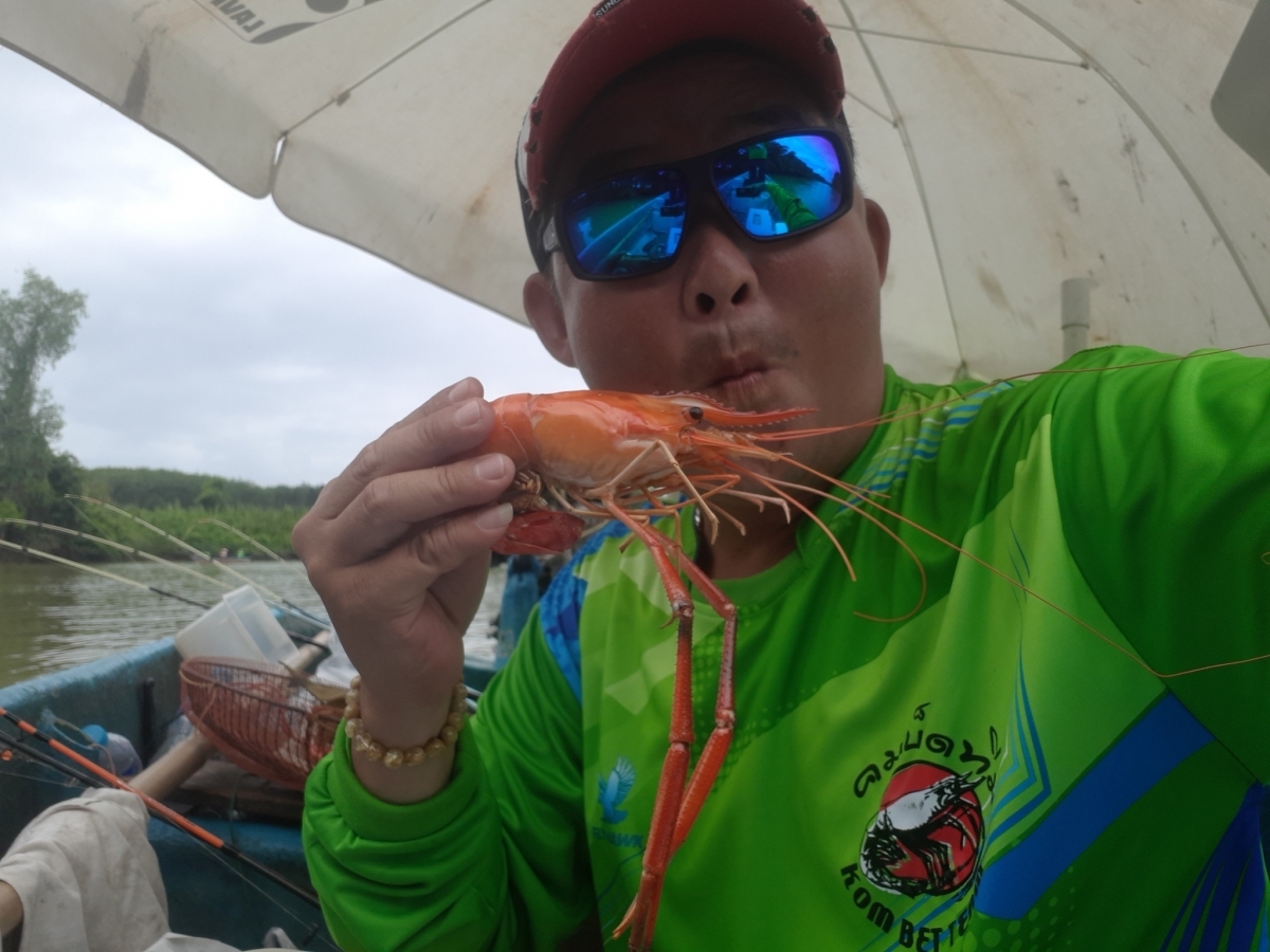 กุ้งแม่น้ำสดๆ ย่างบนเรือเลย มันฟินส์มากอย่าบอกใครเลยครับ 
ขอขอบคุณไต๋ต้นด้วยครับ ที่มอบเสื้อสวยๆให้