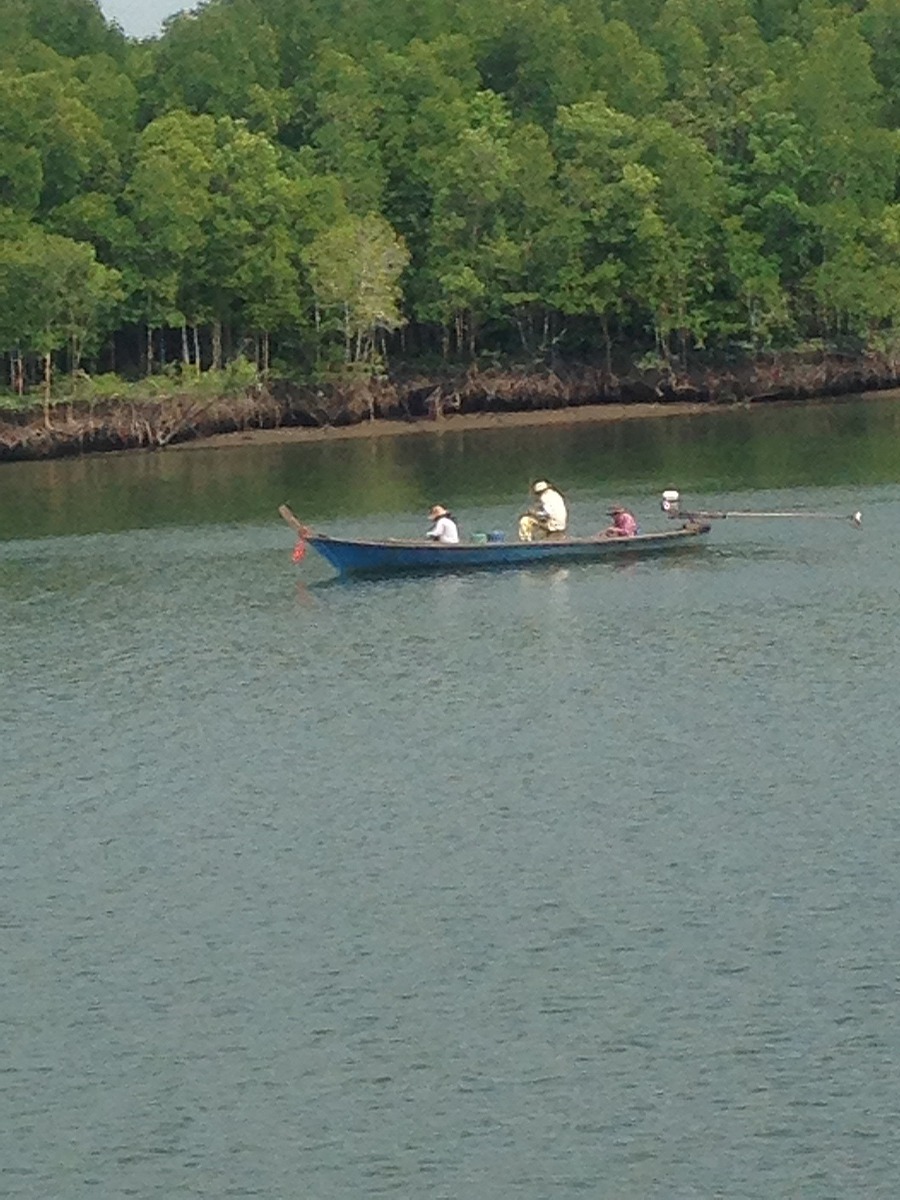 พอเข้าคลองมีเรือเล็กตกปลากลางคลอง ช่วงหัวน้ำลง