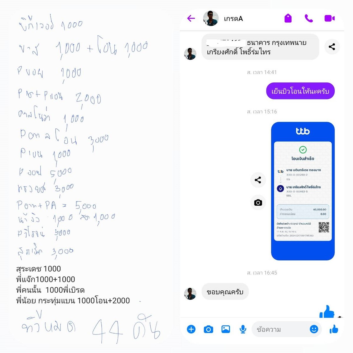 เก็บ 44000 จ่ายครบหมดทุกบาท ครับ ได้แค่เจอ เพื่อนพี่น้องได้พูดคุยกันก็สุขใจแล้วครับ 
โดน ค่ารอกกับค