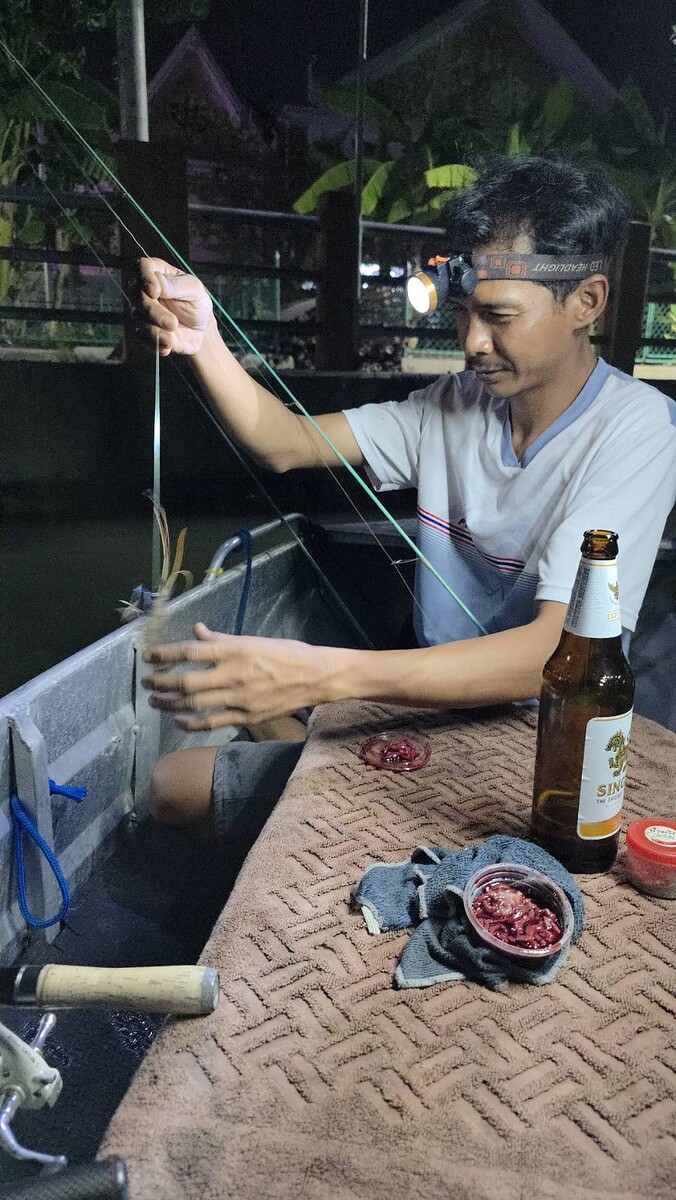 คืนนี้กุ้งจับดี เหยื่อที่เราใช้เป็นตับหั่นชิ้นครับหมักกับเลือดวัวตัวเมีย :laughing:
