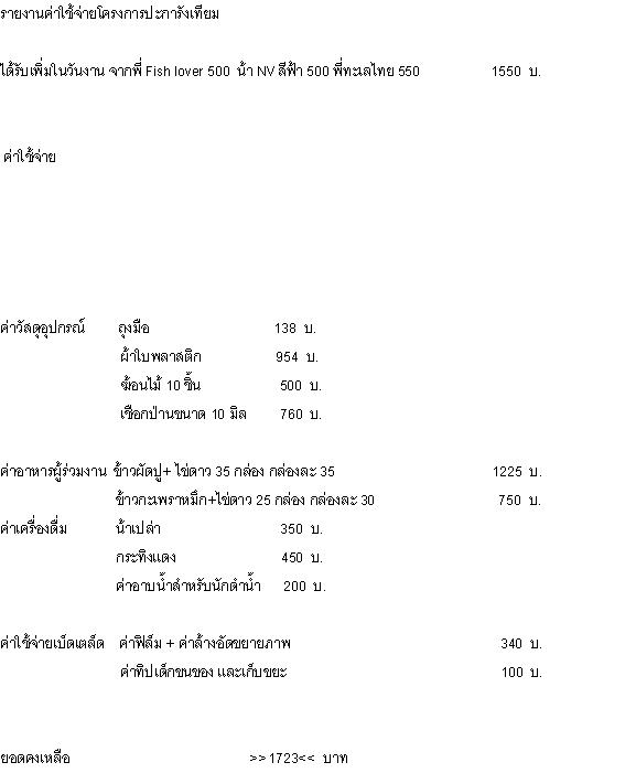 รายงานค่าใช้จ่ายโครงการปะการังเทียม