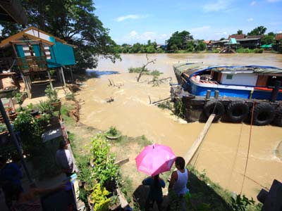 เรือขนน้ำตาลล่มที่อยุธยา กุ้ง-ปลาลอยตายเป็นแพ