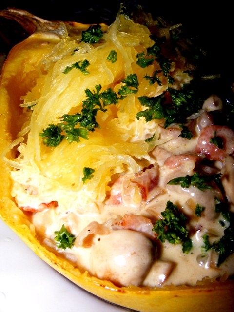 ฟักสปาเกตตี้คาโบนาร่า Cabonara Spaghetti Squash 