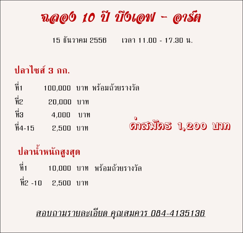 15 ธ.ค. 56  แม็ทช์   100,000  บาท    ฉลองครบรอบ 10 ปี บึงเอฟ - อาร์ต
