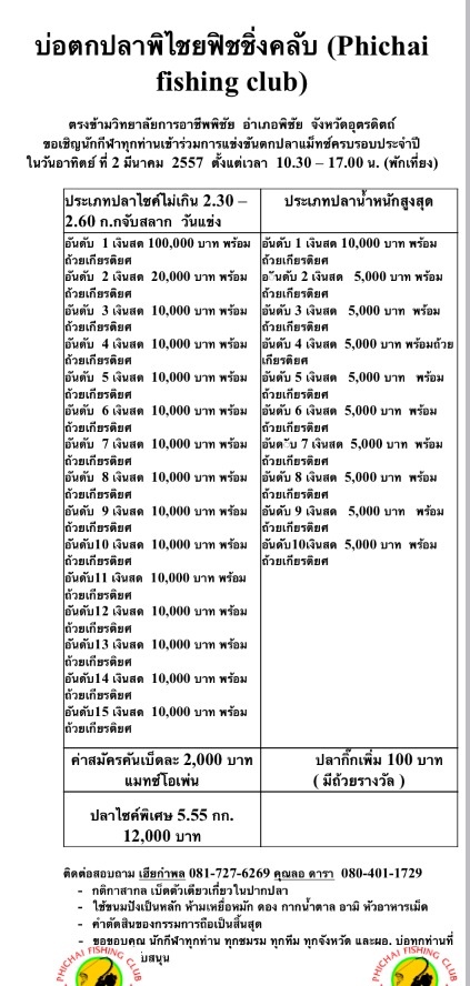 100,000.  Open บ่อตกปลา พิชัยฟิชชิ่งคลับ. วัน อาทิตย์ ที่ 2 มีนาคม 2557