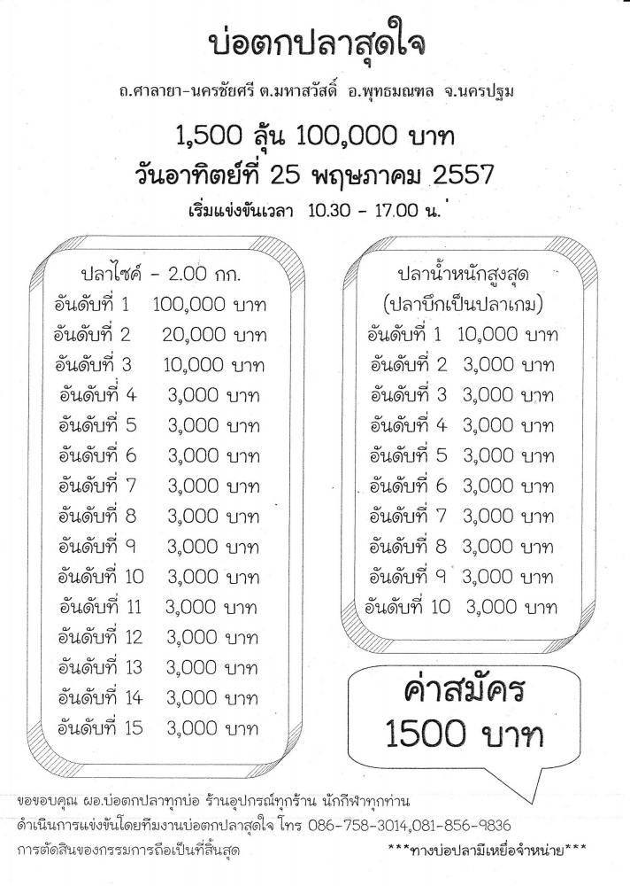 บ่อตกปลาสุดใจ 1,500 ลุ้น 100,000 อาทิตย์ที่ 25 พ.ค 57 สุดยอดของความเร้าใจ..!!!!