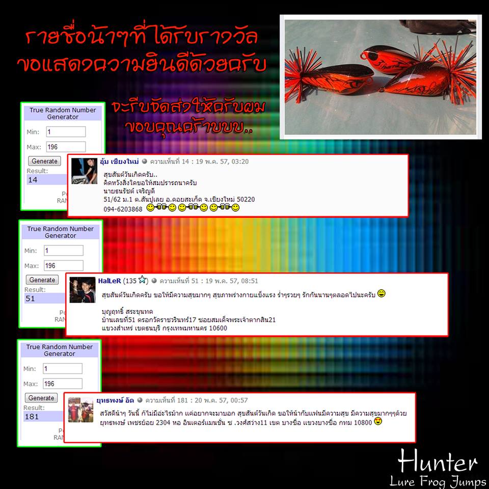 ประกาศผลการจับรางวัลครับ ^_^