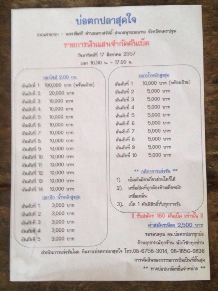  บ่อตกปลาสุดใจ อาทิต ที่ 17 สิงหา หัว 100,000 หาง 10,000 จำกัด 160 คัน จองกันยัง