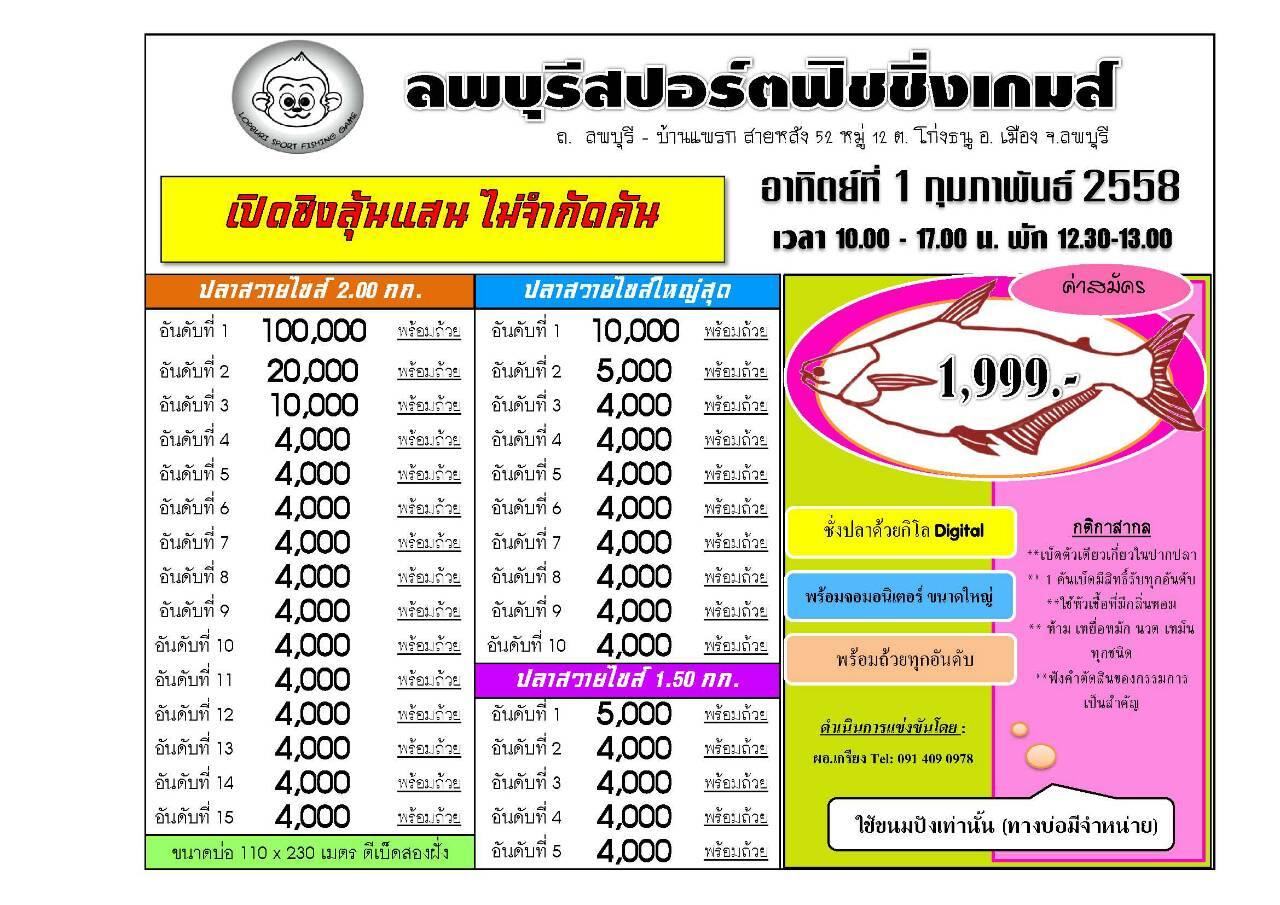 1 ก.พ. 58 รายการเปิดซิง ลุ้นเงินแสนไม่จำกัดคัน ที่ ลพบุรีสปอตร์ฟิชชิ่งเกมส์